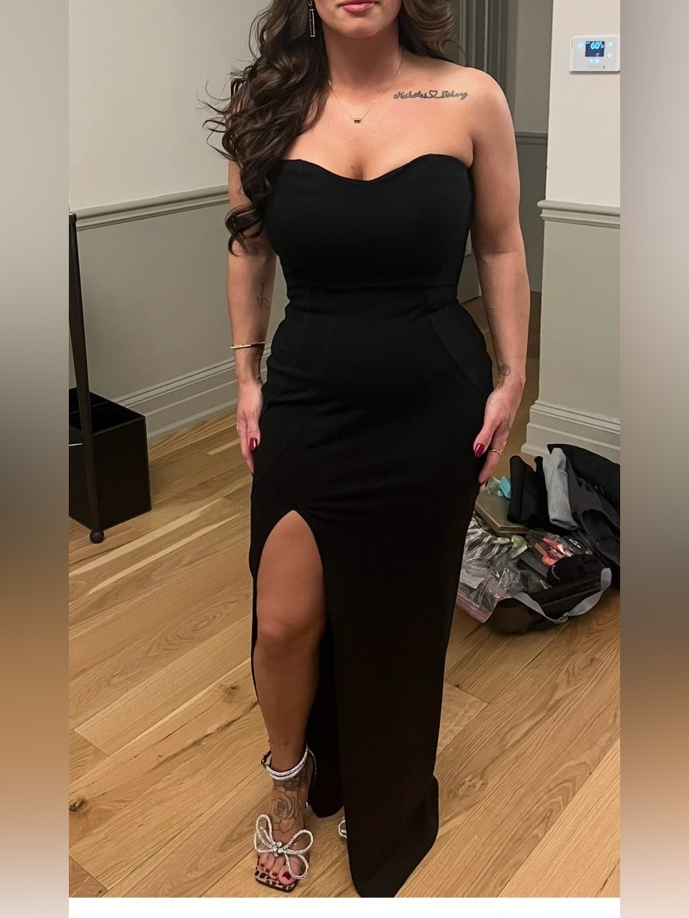 Showpo Black Strapless Evening Gown with Thigh Slit